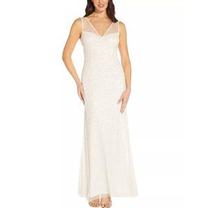 Adrianna Papell V-neck Beaded Sequined Gown sz 2
